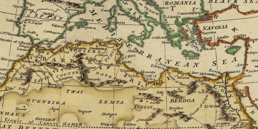 1808 antique map image of North Africa and Southern Europe